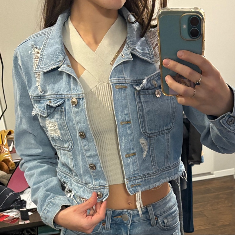 Forever 21 Distressed Light Blue Jean Jacket